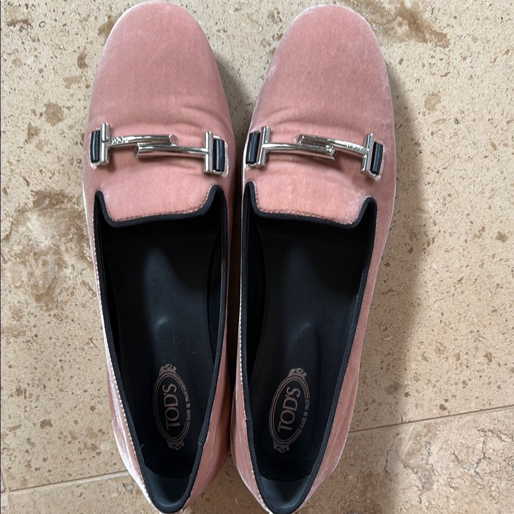 Tod's Pink Velvet Loafers with Silver Horsebit